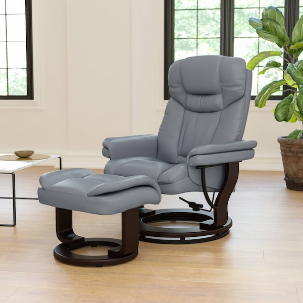 Flash Furniture Allie Recliner Chair with Ottoman Gray LeatherSoft Swivel Recliner Chair with Ottoman Footrest BT-7821-GY-GG - main
